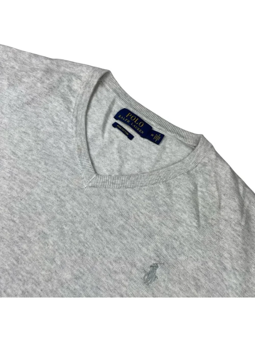 Polo Ralph Lauren Men's 100% Pima Cotton V-Neck Pullover Sweater Gray • Medium